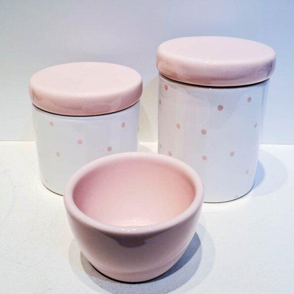 Kit ceramica 3ps branco c/po rosa velho RO