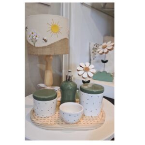Kit ceramica 3pçs branco c/poá verde celadon RO