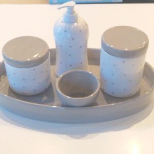 Kit ceramica 3pçs branco c/poá cinza militar RO