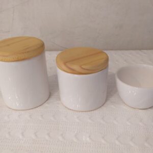 Kit ceramica 3pçs branco perol c/poá az velho