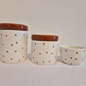 Kit ceramica 3pçs branco c/poá terroso
