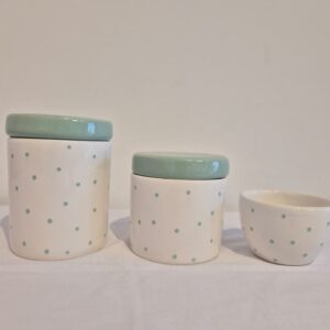Kit ceramica 3pçs branco c/poá verde bebe RO