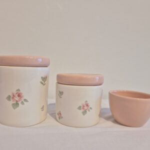 Kit ceramica 3pçs floral 7 tampas rosa velho