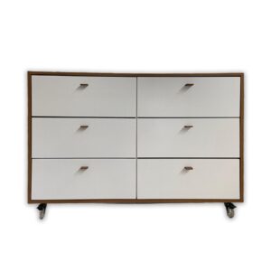 Cômoda Fazenda 6 gavetas brancas e caixa freijó