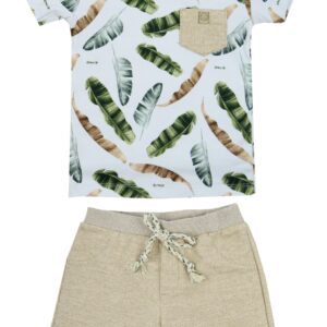 Conjunto curto camiseta folhas creme T2 Grow Up