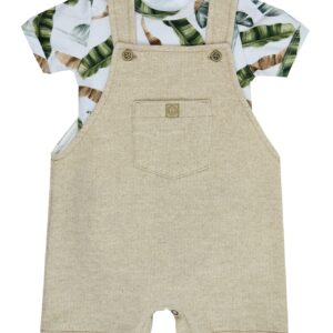Jardineira c/body folhas creme 6m Grow Up