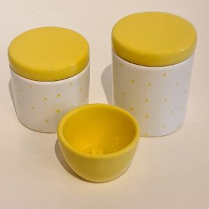 Kit ceramica 3pçs branco c/poá verde celadon RO