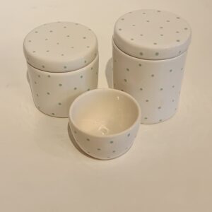 Kit ceramica 3pçs branco c/poá verde bebe RO