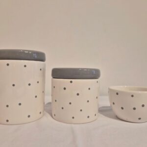 Kit ceramica 3pçs branco c/poá cinza militar RO