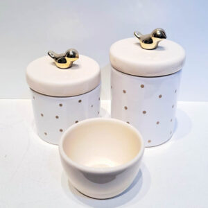 Kit ceramica 3pçs branco c/poá kaqui