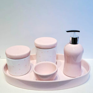 Kit ceramica 3pçs branco c/poá rosa velho RO