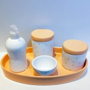 Kit ceramica 3pçs branco c/poá terroso