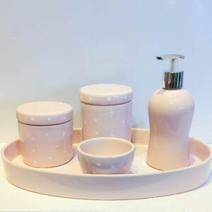 Kit ceramica 3pçs rosa velho c/poá branco RO