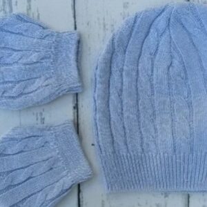 Kit touca e luva ponto trança azul UN noruega