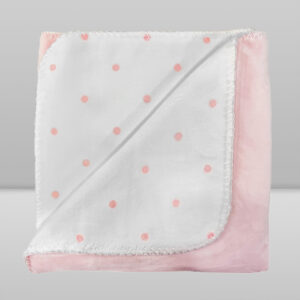 Manta infantil 0,76x1,00 velvet poá rosa laço