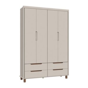 Armário ZIDAC em MDF em laca Areia com gavetas com detalhe em madeira