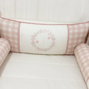 Kit de berço 6pçs percal e linho xadrez rosa AT