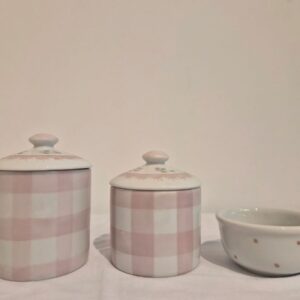 Kit higiene c/puxador 3pçs xadrez rose c/floral