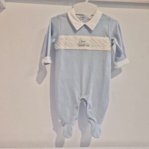 Macacão algodão pima azul pala bord P Anjos baby