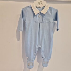 Macacão algodão pima azul gola bord RN Anjos baby