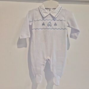 Macacão malha tricotada barco branco RN Anjos baby