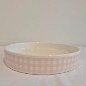 Bandeja cerâmica redonda 24x24cm xadrez rosa
