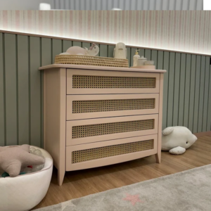 Cômoda Luna Plus Laca Rosa com palha