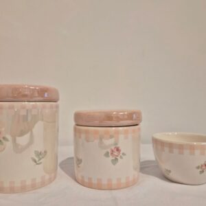 Kit ceramica 3pçs xdz c/floral7 tampas rosa perol