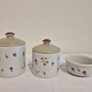 Kit higiene c/puxador 3pçs cogumelos verm/verde