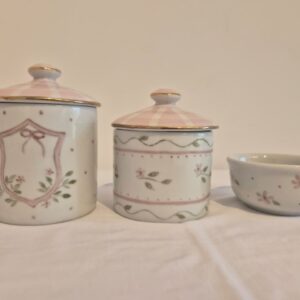 Kit higiene c/puxador 3pçs floral rose c/xadrez