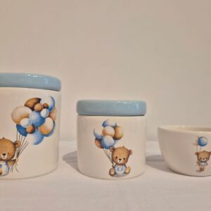 Kit ceramica 3pçs urso balão azul RO