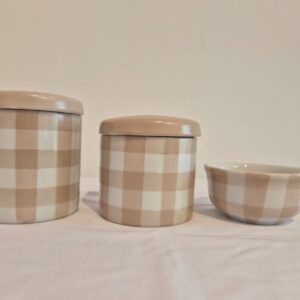 Kit higiene ceramica 3pçs xadrez tradicional bege