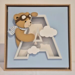 Quadro charme carvalho letra urso aviador 35x35