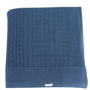 Cobre leito p/berço tricô trança azul jeans Biah