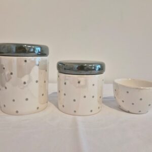 Kit ceramica 3pçs branco perol c/poá verde celadom