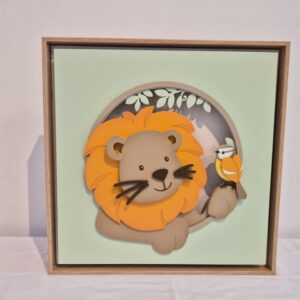 Quadro caixa charme carvalho led Safari Leão - RH