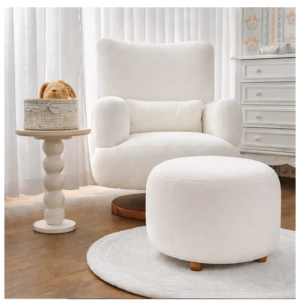 Poltrona Bambolê com balanço e Giro - tecido Bouclê Off White