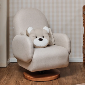 Poltrona Curve com balanço e giro madeira - Tecido 350C