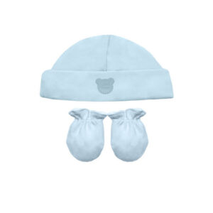 Kit touca e luva suedine azul Mini Bear