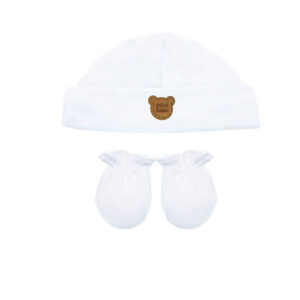 Kit touca e luva suedine branco Mini Bear