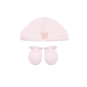 Kit touca e luva suedine rosa Mini Bear