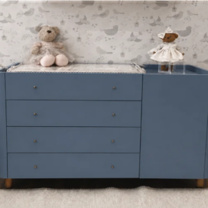 Cômoda 704 com 4 gavetas e porta Laca Azul Gude