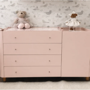 Cômoda 704 com 4 gavetas e porta Laca Rosa