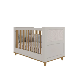 Berço LUA 2x1 Off White com detalhes madeira