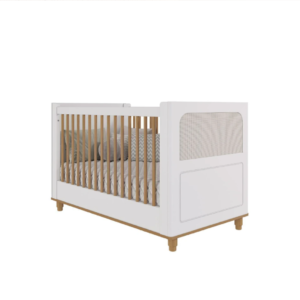 Berço LUA 2x1 Branco com detalhes madeira