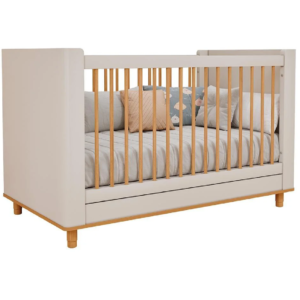 Berço SOL 2x1 Off White com detalhes madeira