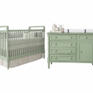 Conjunto Berço + Cômoda Dot laca Verde Claro entalhada