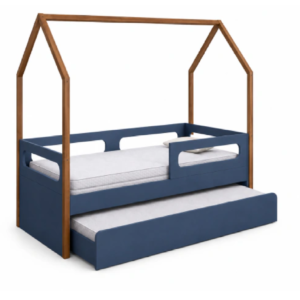 Cama Solteiro Bologna Azul com Casinha e Cama Auxiliar