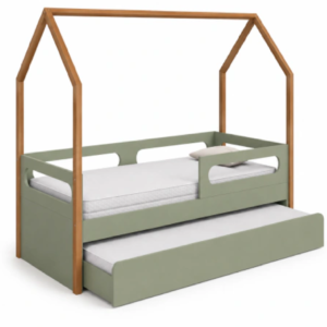Cama Solteiro Bologna Verde com Casinha e Cama Auxiliar